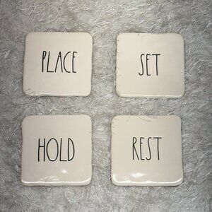 Rae Dunn Artisan By Magenta White "PLACE SET HOLD REST" Set Of 4